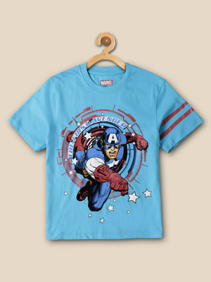 Captain America By Kidsville Boys Graphic Print Pure Cotton Regular T Shirt(Blue, Pack of 1)