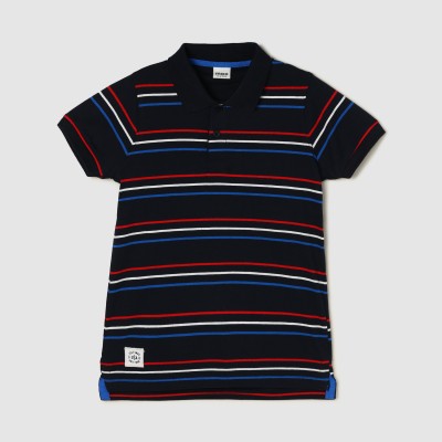 MAX Boys Striped Pure Cotton Regular T Shirt(Blue, Pack of 1)