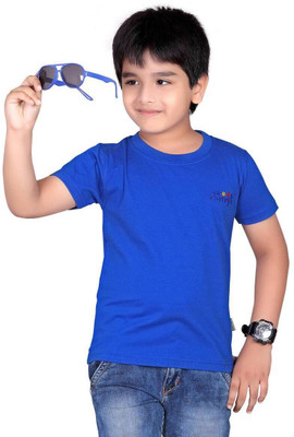 dongli Boys Solid Cotton Blend Regular T Shirt(Dark Blue, Pack of 1)