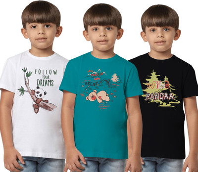 Texman Boys Printed Pure Cotton Regular T Shirt(Multicolor, Pack of 3)
