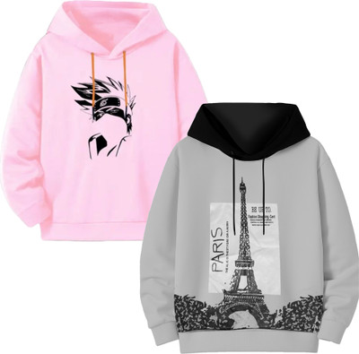 UNFLD Boys & Girls Graphic Print Cotton Blend Regular T Shirt(Multicolor, Pack of 2)