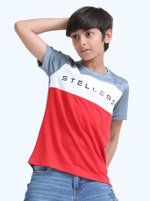 Stellers Boys Solid Polyester Regular T Shirt(Multicolor, Pack of 1)