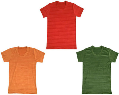Indistar Boys Solid Polyester Regular T Shirt(Multicolor, Pack of 3)