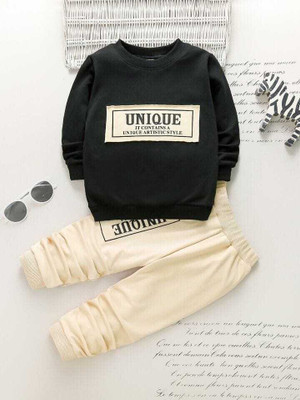 SMILE STYLES Baby Boys & Baby Girls Typography Pure Cotton Regular T Shirt(Black, Pack of 1)