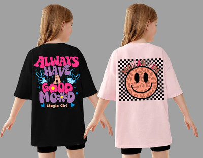 KEESOR Baby Girls Printed Cotton Blend Oversized T Shirt(Multicolor, Pack of 2)