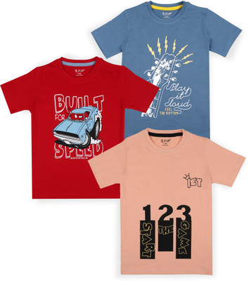 J&JP Boys Graphic Print Cotton Blend Regular T Shirt(Multicolor, Pack of 3)