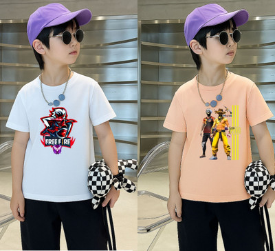 Lecowar Boys Graphic Print Polyester Regular T Shirt(White, Pink, Pack of 2)