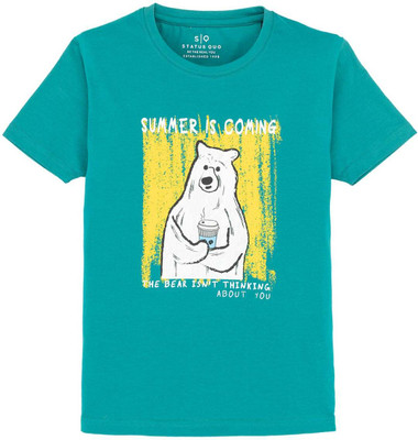 Status Quo Boys Printed Cotton Blend Regular T Shirt(Green, Pack of 1)