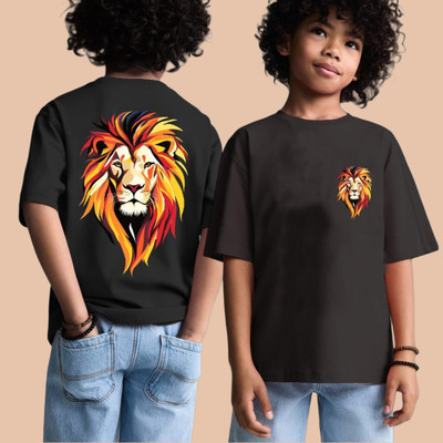 Show In Style Boys Printed Pure Cotton Oversized T Shirt(Black, Pack of 1)