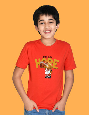 Nusyl Boys Graphic Print Cotton Blend Regular T Shirt(Red, Pack of 1)