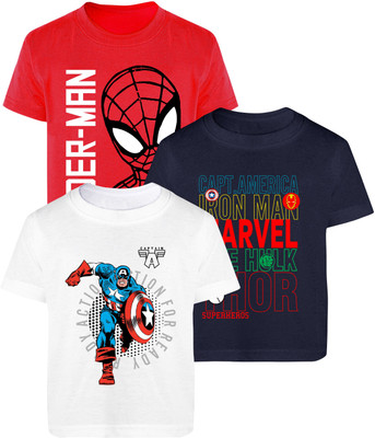MARVEL BY MISS & CHIEF Boys Printed Cotton Blend Regular T Shirt(Multicolor, Pack of 3)