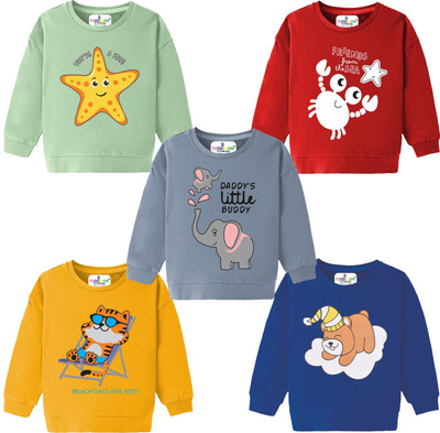Toddylon Baby Boys & Baby Girls Printed Cotton Blend Regular T Shirt(Multicolor, Pack of 5)