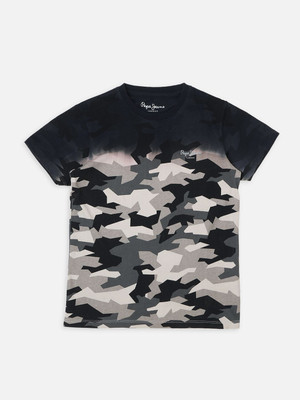 Pepe Jeans Boys Printed Cotton Blend Regular T Shirt(Grey, Pack of 1)