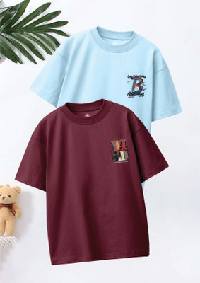 Codez Boys Graphic Print Pure Cotton Oversized T Shirt(Multicolor, Pack of 2)