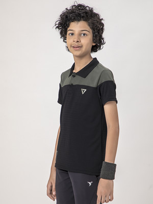 TECHNOSPORT Boys Colorblock Polyester Slim T Shirt(Black, Pack of 1)