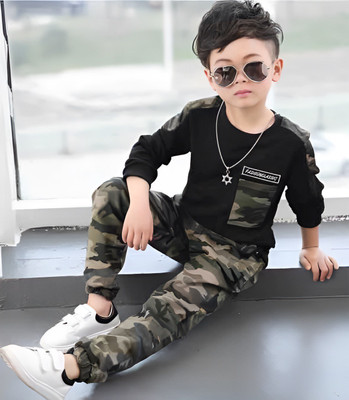 AADHYAPI Baby Boys & Baby Girls Party(Festive) T-shirt Track Pants(BLACK)