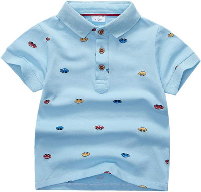 OPTURN Boys Printed Pure Cotton Regular T Shirt(Blue, Pack of 1)