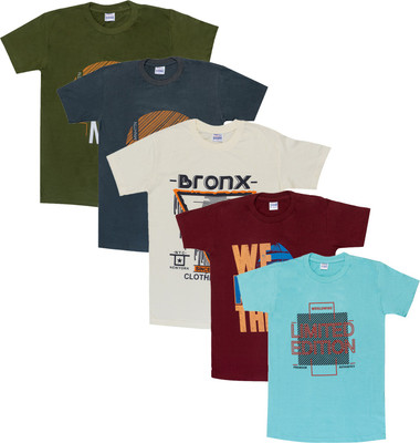 POWERmerc Boys & Girls Printed Pure Cotton Regular T Shirt(Multicolor, Pack of 5)