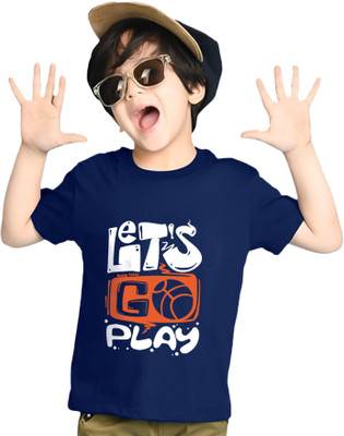 AOOSH Boys Typography Cotton Blend Regular T Shirt(Blue, Pack of 1)