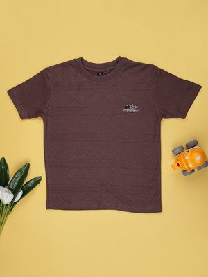 V-MART Boys Solid Cotton Blend Regular T Shirt(Brown, Pack of 1)