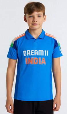 DOSTITCH Boys & Girls Printed Polyester Regular T Shirt(Blue, Pack of 1)