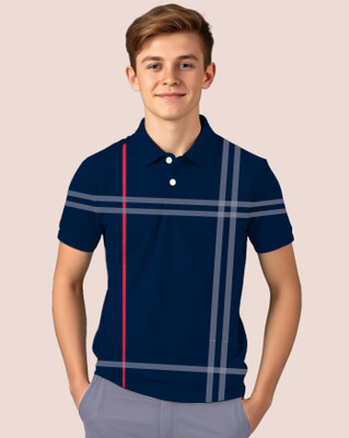 ENITOR Boys Printed Cotton Blend Regular T Shirt(Blue, White, Pack of 1)