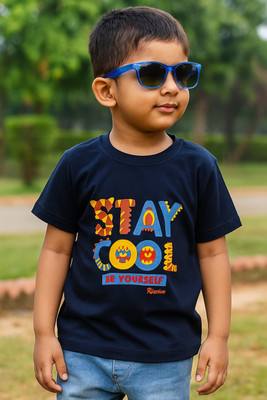 RIVERSUN Boys Graphic Print Pure Cotton Regular T Shirt(Dark Blue, Pack of 1)