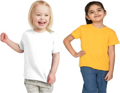 ORATEES Girls Solid Pure Cotton Regular T Shirt(Multicolor, Pack of 2)