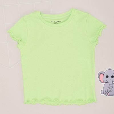 Pantaloons Junior Girls Solid Cotton Blend Regular T Shirt(Light Green, Pack of 1)