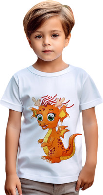 SKE Boys & Girls Graphic Print Cotton Blend Regular T Shirt(White, Pack of 1)