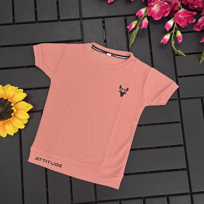 ELEGORY Boys Solid Cotton Blend Regular T Shirt(Pink, Pack of 1)
