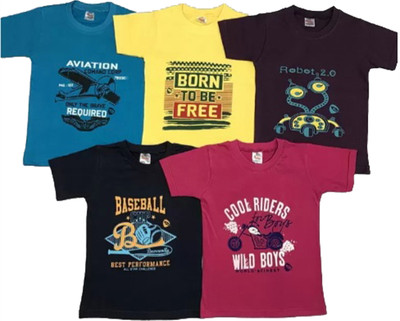 SBN Newlifestyle Boys Printed Pure Cotton Regular T Shirt(Dark Green, Pack of 5)