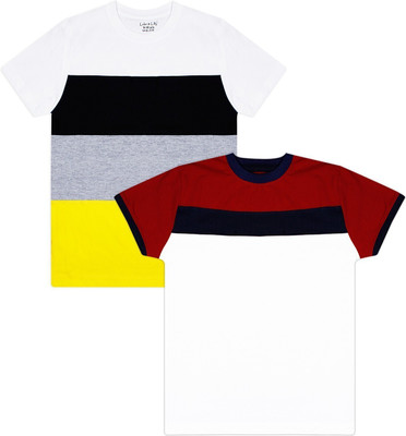 Luke and Lilly Boys Colorblock Pure Cotton Regular T Shirt(Multicolor, Pack of 2)