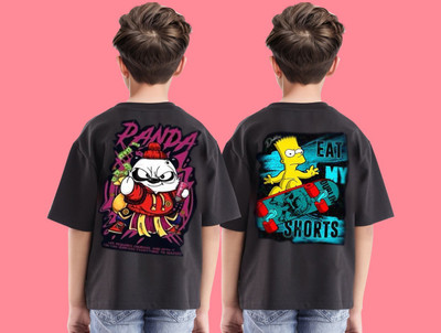toystshirt Boys Printed Pure Cotton Oversized T Shirt(Black, Pack of 2)