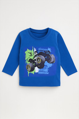 KidsCute Baby Boys Printed Pure Cotton Regular T Shirt(Blue, Pack of 1)