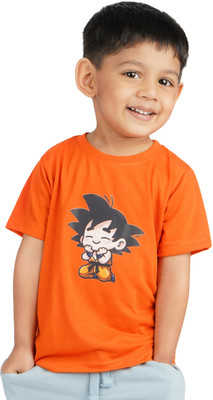 Yellowtoons Boys Printed Cotton Blend Regular T Shirt(Orange, Pack of 1)