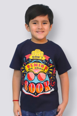 CHANDRIKA LIFESTYLE Boys Printed Cotton Blend Regular T Shirt(Dark Blue, Pack of 1)