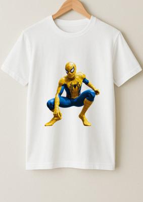 Kid's Yuga Boys Printed Cotton Blend Regular T Shirt(White, Pack of 1)