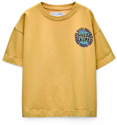 Alan Jones Boys Printed Cotton Blend Oversized T Shirt(Yellow, Pack of 1)