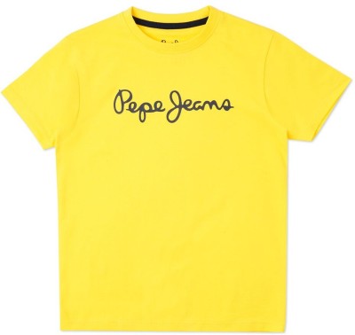 Pepe Jeans Boys Printed Cotton Blend Regular T Shirt(Yellow, Pack of 1)