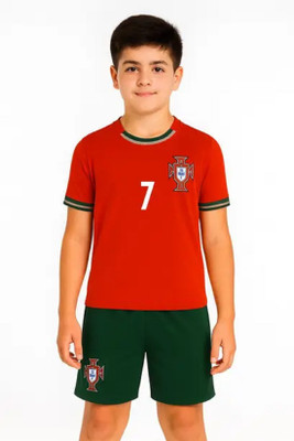 PRASEL Boys & Girls Printed Polyester Regular T Shirt(Red, Pack of 1)