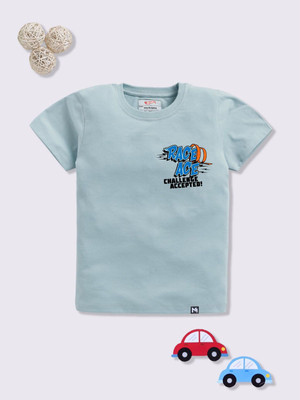 YK X Minute Mirth Boys Printed Viscose Rayon Regular T Shirt(Blue, Pack of 1)