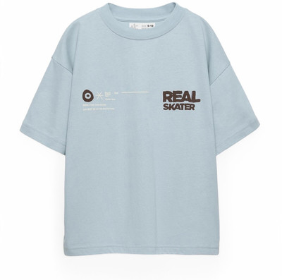 Alan Jones Boys Printed Cotton Blend Oversized T Shirt(Light Blue, Pack of 1)