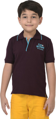 Cub McPaws Boys Embroidered Pure Cotton Regular T Shirt(Maroon, Pack of 1)