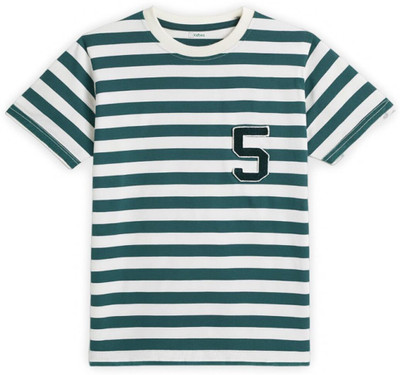 Luay Boys Striped Cotton Blend Regular T Shirt(Green, White, Pack of 1)