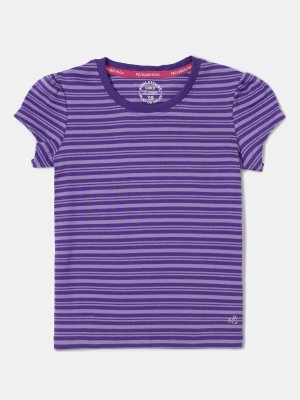 JOCKEY Girls Striped Cotton Blend T Shirt(Purple, Pack of 1)