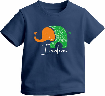 Luv My India Boys & Girls Graphic Print Pure Cotton Regular T Shirt(Blue, Pack of 1)