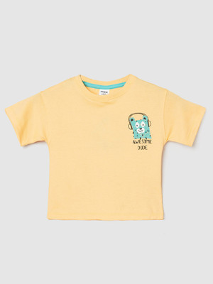MAX Boys Graphic Print Pure Cotton Regular T Shirt(Yellow, Pack of 1)