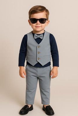 Ninas Boys Festive & Party Blazer, Shirt and Trouser Set(Grey Pack of 4)
