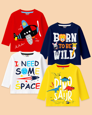 Kuchipoo Baby Boys Printed Cotton Blend Regular T Shirt(Multicolor, Pack of 4)